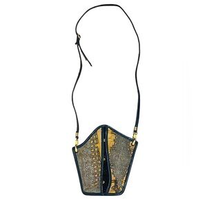 Vintage Albano Asymmetrical Leather Embroidered Tapestry Textile Shoulder Bag